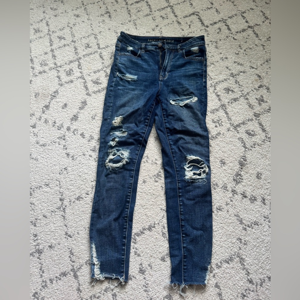 American Eagle Outfitters Women's Ripped Dark Blue Skinny Jeans